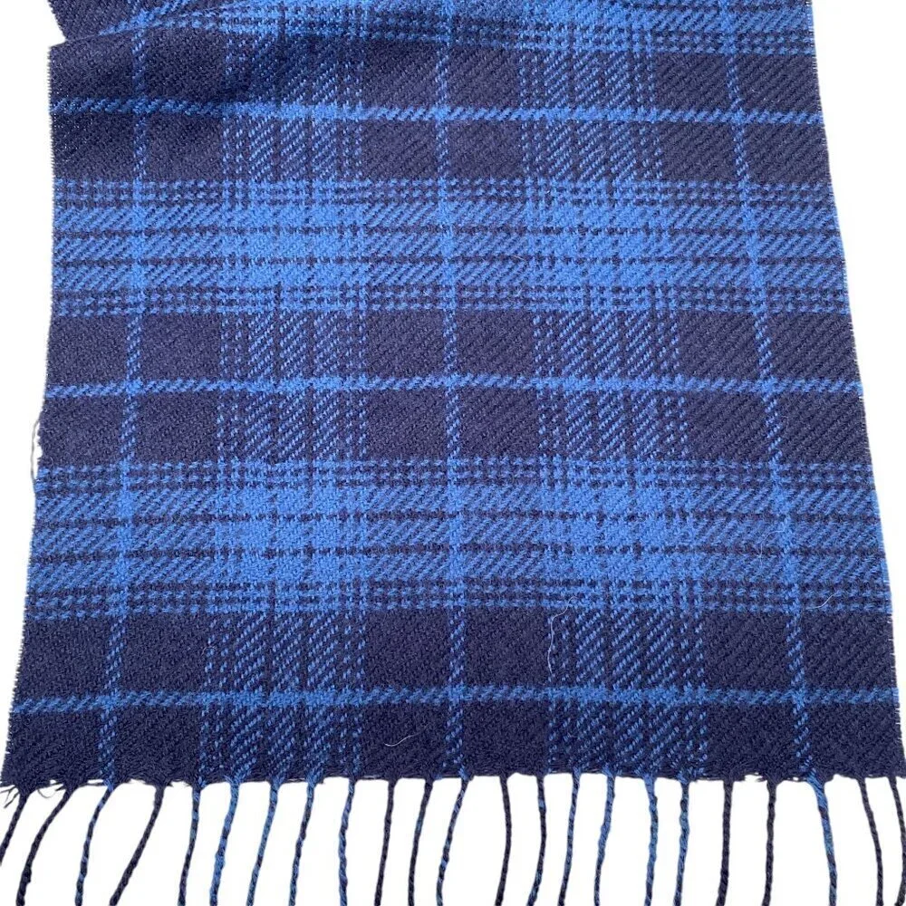 GAP Blue Plaid Scarf Acrylic Wool Blend Fringe Oblong Muffler 11.5x70